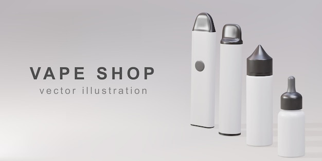 3D Promotional banner for vape shop realistic vaping devices and plastic bottle for vaping