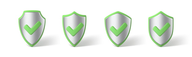 3D protection shields icon set Checkmark on shield symbol Web Security and guarding system concept Vector 3d Illustration