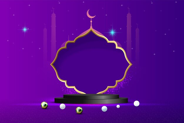 Vector 3d purple islamic theme background podium design