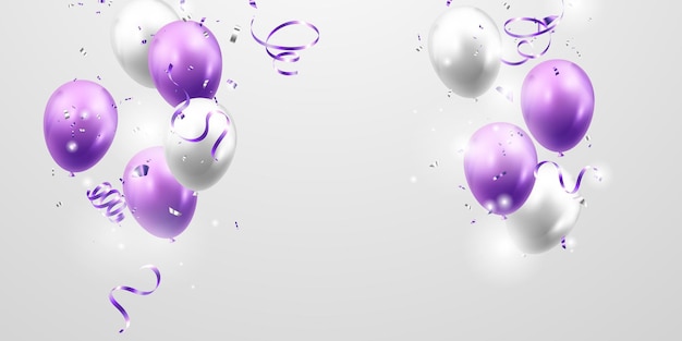 3d purple luxury design balloons for celebration party vector illustration