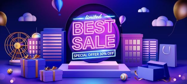 3D Purple shopping festival banner