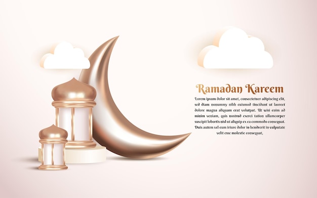 3D Ramadan kareem islamitische begroeting achtergrond met luxe wassende maan en Arabische lantaarn