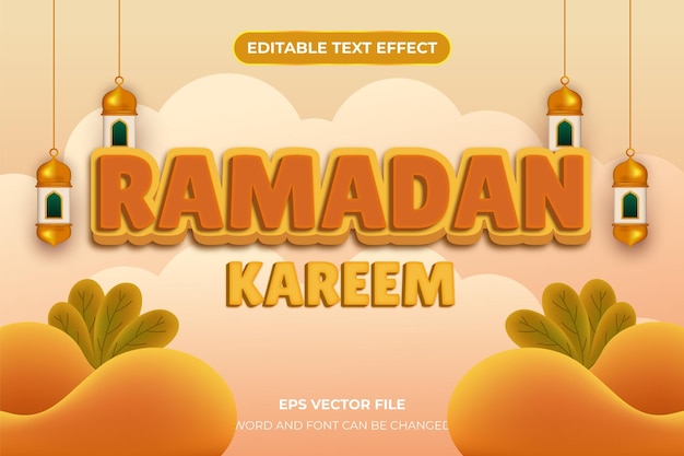 3D ramadan kareem text effect with cartoon style