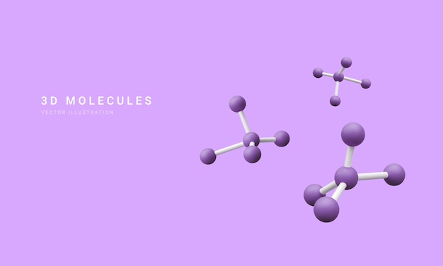 Molecole astratte realistiche 3d isolate sullo sfondo banner scientifico per il concetto di medicina, biologia, chimica e scienza in stile cartoon illustrazione vettoriale