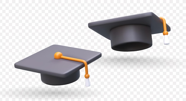 3d realistic academic cap in different positions Graduation cap for online college website