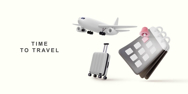 3D realistic airplane Calendar and suitcase