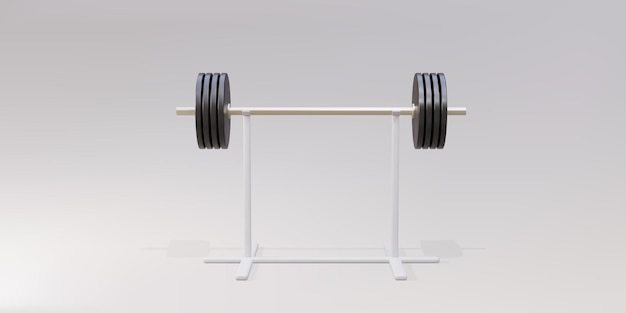 3d realistic barbell on stand isolated on gray background