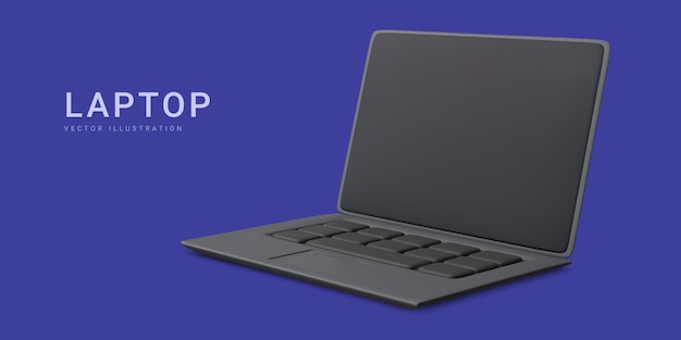 Vector 3d realistic black laptop isolated on blue background vector illustration