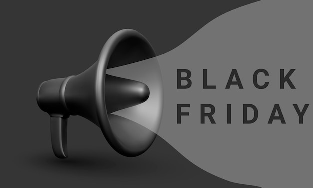 3d realistic black plastic megaphone marketing concept black friday vector illustration