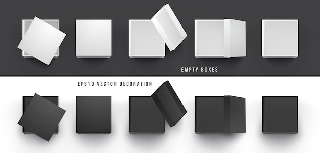Set di scatole in bianco e nero realistico 3d