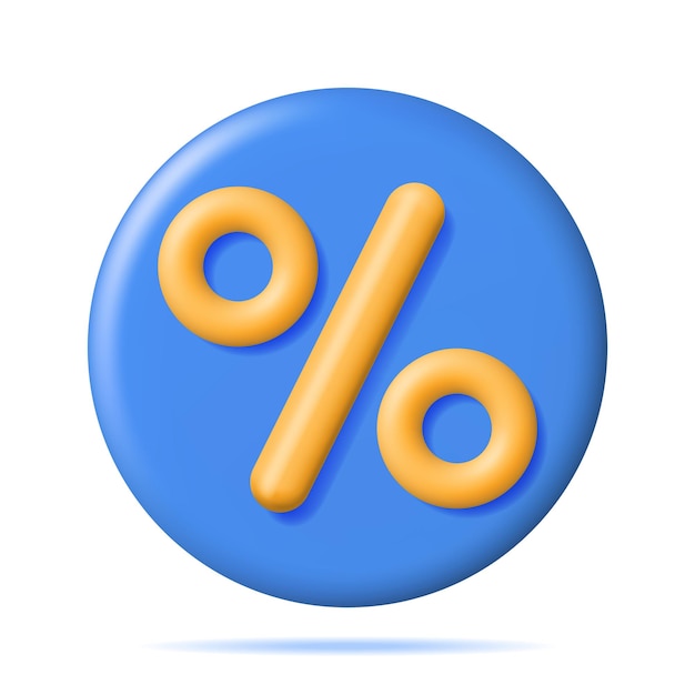 3D Realistic Blue Percent Sign Icon Isolated