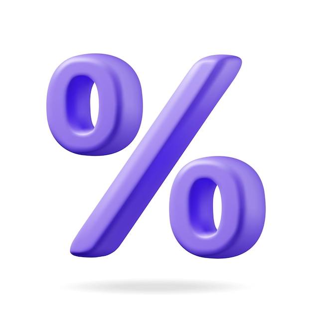 3D Realistic Blue Percent Sign Icon Isolated