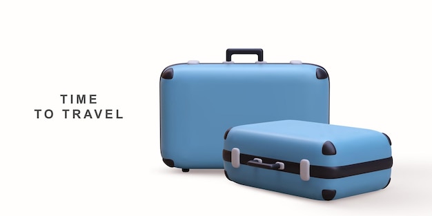 벡터 흰색 배경에 3d 현실적인 파란색 여행 가방
