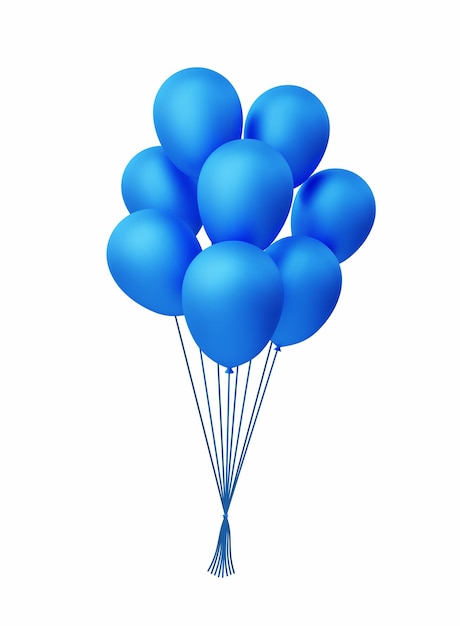 Vector 3d realistic bunches and groups of blue helium balloons vector illustration.