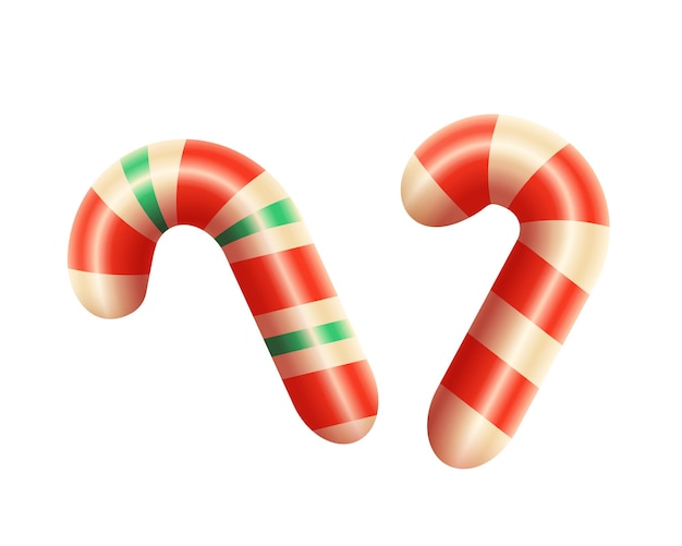 3d realistic candy canes with red and green stripes Vector illustration