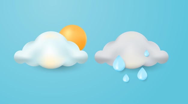 Vector 3d realistic cloudy and sunny cloud isolated on blue background