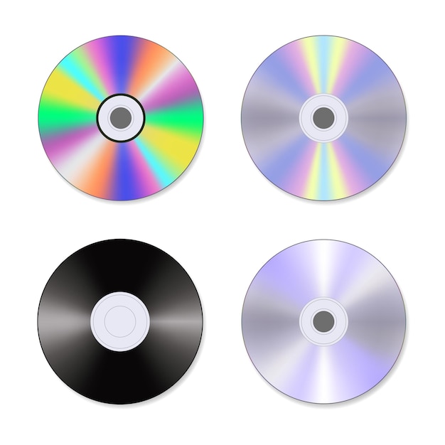 흰색 배경에 격리된 3d 실제 컴팩트 디스크 세트, 모형용 cd 디자인 템플릿, 컴팩트