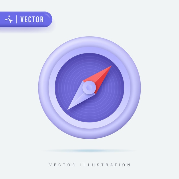 Illustrazione vettoriale bussola realistica 3d icona vettore 3d stile minimal cartoon