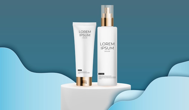 3D Realistic Cream Bottle set Design Template of Fashion Cosmetics Product