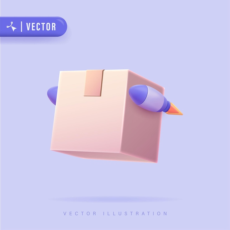 Vector 3 d のリアルな宅配ボックスのベクター イラストです。高速配信のコンセプト。短納期のロゴのテンプレート