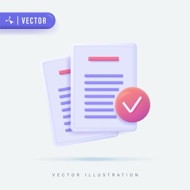 3D Realistic Document Icon in Isolated Background Vector IllustrationStack of Paper Sheets Icon