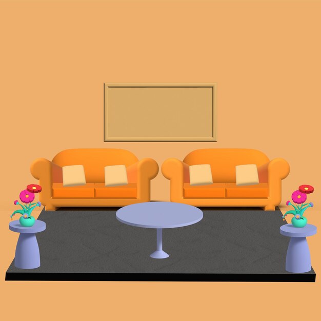 3d реалистичный интерьер гостиной современная мебель иллюстрация концепции квартиры или дома