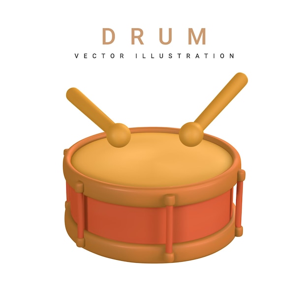 3d realistic drum for music concept design in plastic cartoon style Vector illustration