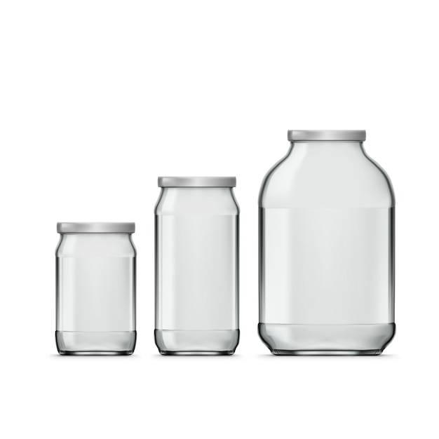 Vettore vaso di vetro 3l vuoto realistico 3d impostato isolato su sfondo bianco