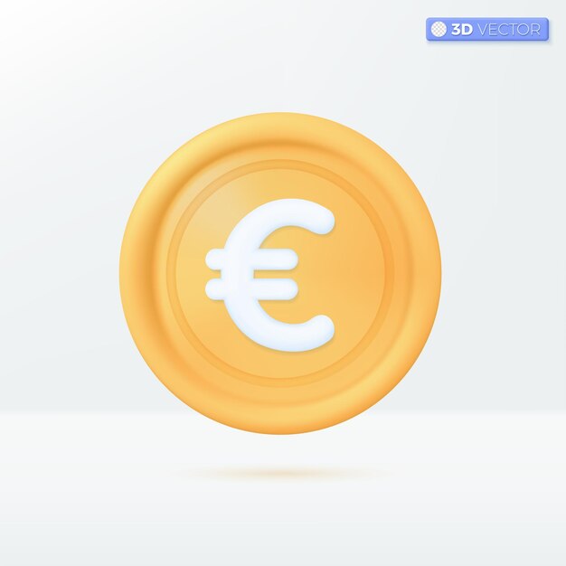 Vector 3d realistic euro gold coin icon symbol money cash currency sign investment profit or gain treasure finance or casino concept 3d vector isolated illustration cartoon pastel minimal style