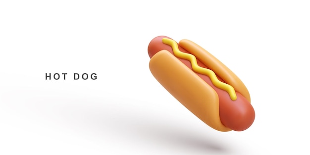 3d realistic fly Hot Dog on white background