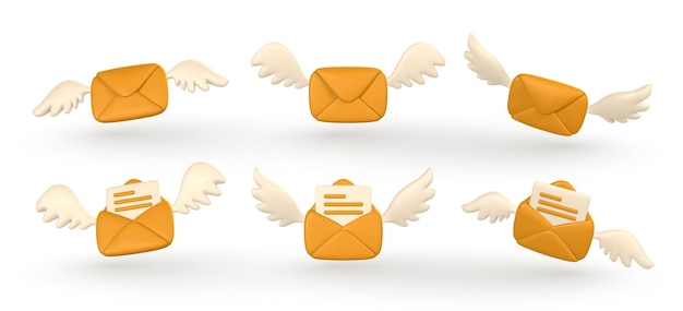 3d realistic flying mail envelope with wings in cartoon minimal style Vector illustration