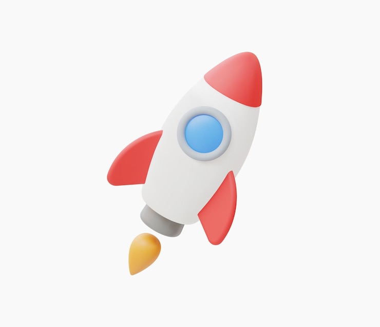 Vector 3d realistic flying rocket vector illustration