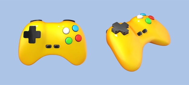 3Dリアルなゲームパッド青い背景に分離されたワイヤレスコントローラーコンピューターゲーム3d漫画ベクトルアイコン