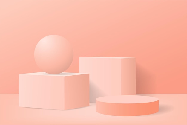 3d realistic geometric shapes isolated on a soft pink background