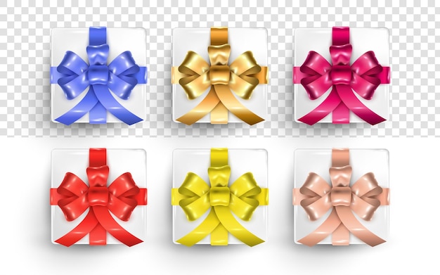 Vector 3d realistic gift box with different colors of ribbon