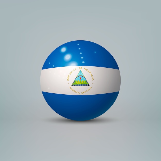 3d 현실 광택 플라스틱 공 또는 니카라과의 국기와 영역