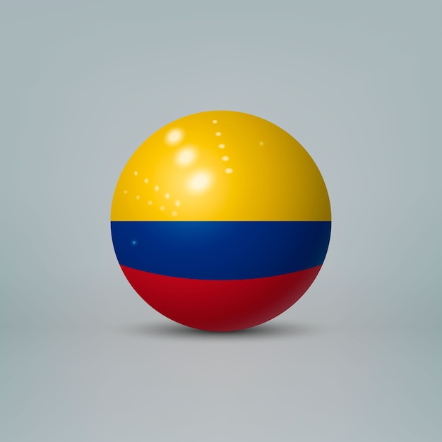 Vector 3d realistic glossy plastic ball or sphere with flag of colombia