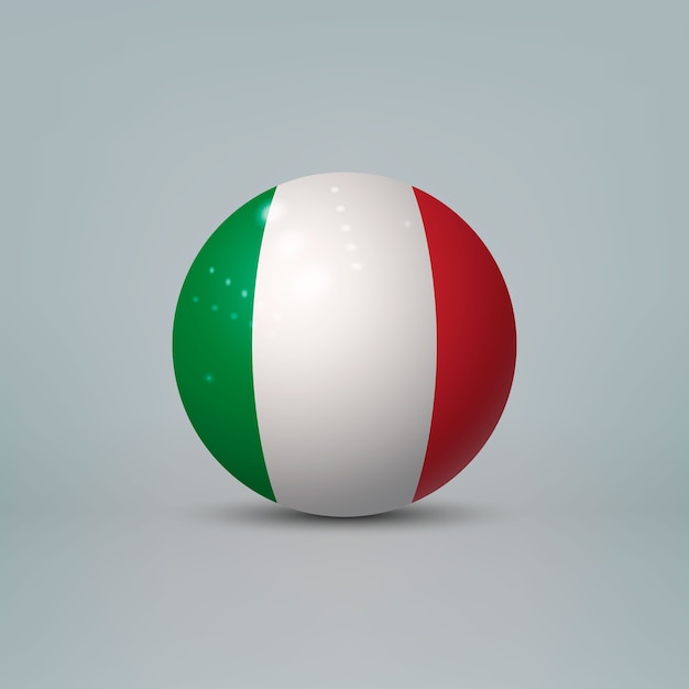 Sfera o sfera di plastica lucida realistica 3d con la bandiera dell'italia