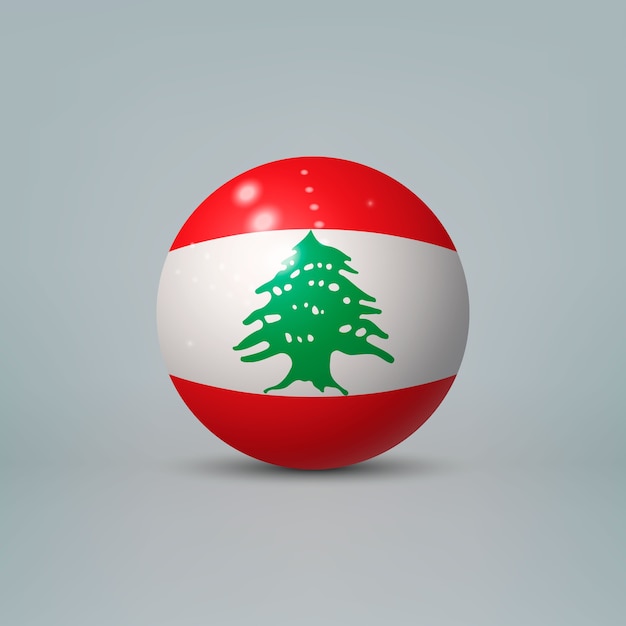Vettore sfera o sfera di plastica lucida realistica 3d con la bandiera del libano