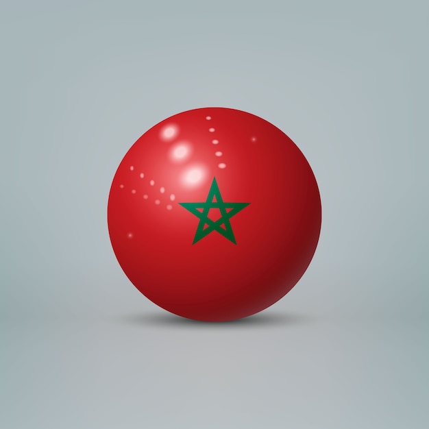 Vector 3d realistic glossy plastic ball or sphere with flag of morocco