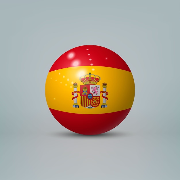 Vettore sfera o sfera di plastica lucida realistica 3d con bandiera della spagna