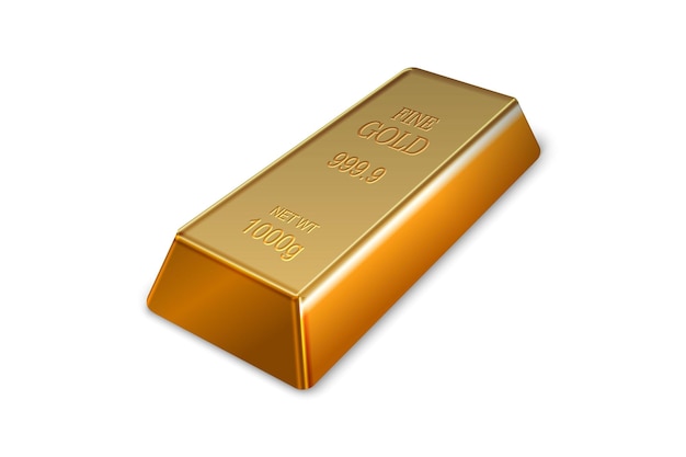 3d realistic gold bar on a white background