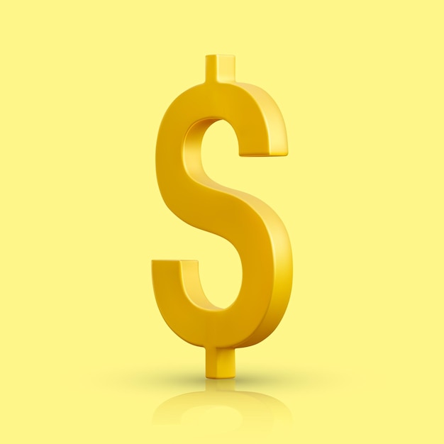 3d реалистичный золотой знак доллара символ валюты доллара сша изолирован на желтом фоне векторная иллюстрация