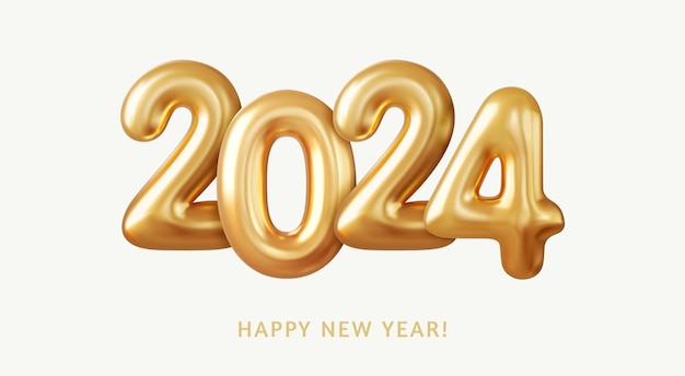 Premium PSD  Gold foil balloon with the year 2024 on it.