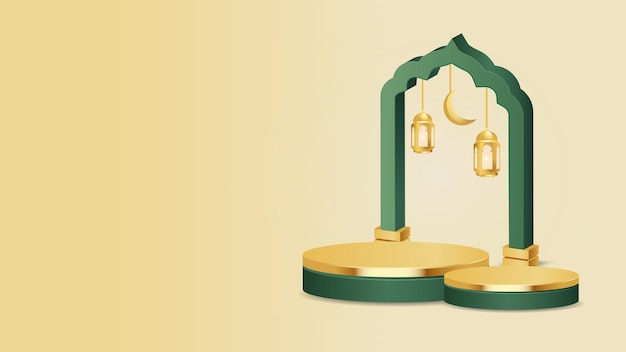 3d realistic gold podium in islamic style