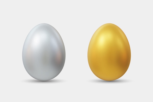 3d realistic gold silver eggs vector illustration