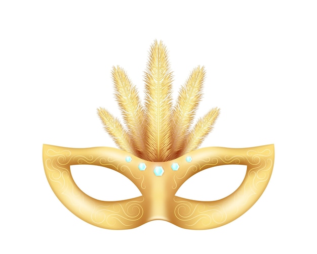 3d realistic golden carnival face isolated on white background Female mask for party masquerade