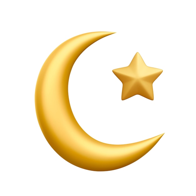 3d realistic golden crescent moon with star Decorative vector elements for muslim holidays Vector illustration