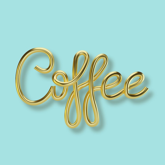 3D Realistic golden inscription coffee. Golden metallic lettering