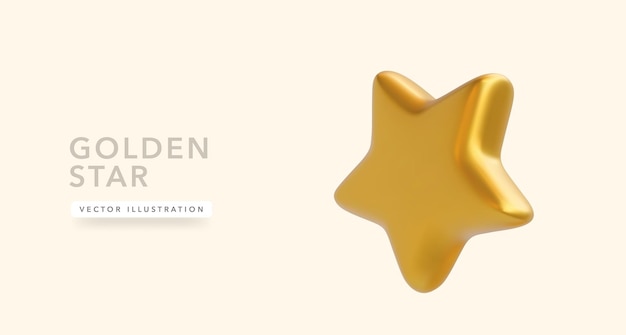 3d realistic golden star isolated on a light yellow background vector illustration